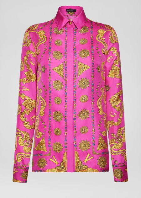 Camasi Versace Barocco Western Print Silk Dama | ZJEFBRP-03